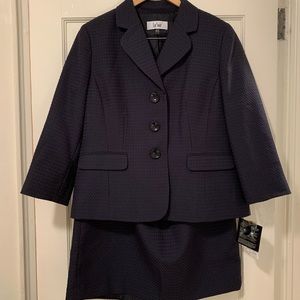 Macy’s Le Suit Navy Skirt 2 pc Suit 3/4 Sleeve 14